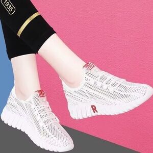 Women's White Knit Sneakers Lightweight Slip-On
Comfort Walking Shoes